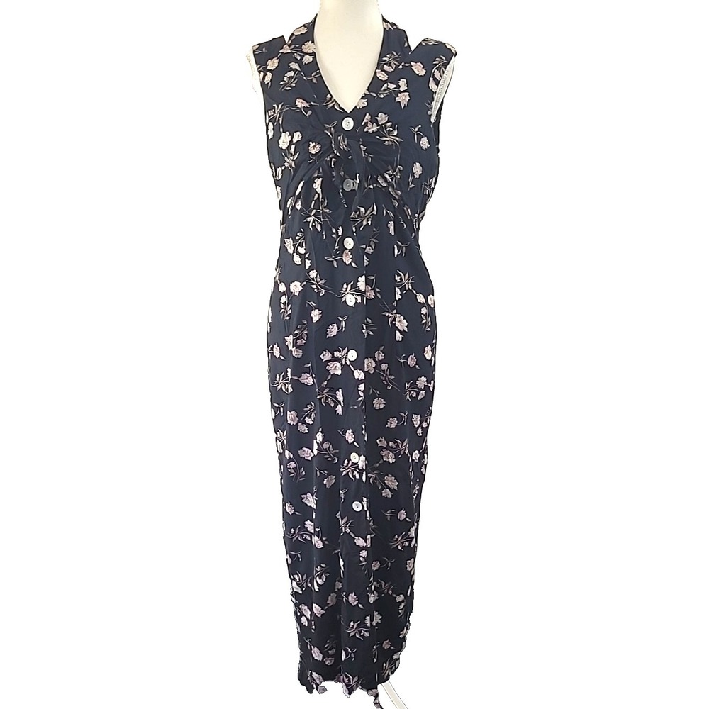 Vintage 1990s DBY Ltd Maxi Dress Halter Top Button Up Tie Back